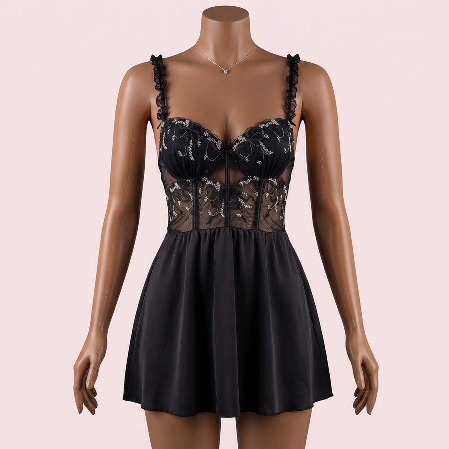 Black Nighty with Robe – Lingerie