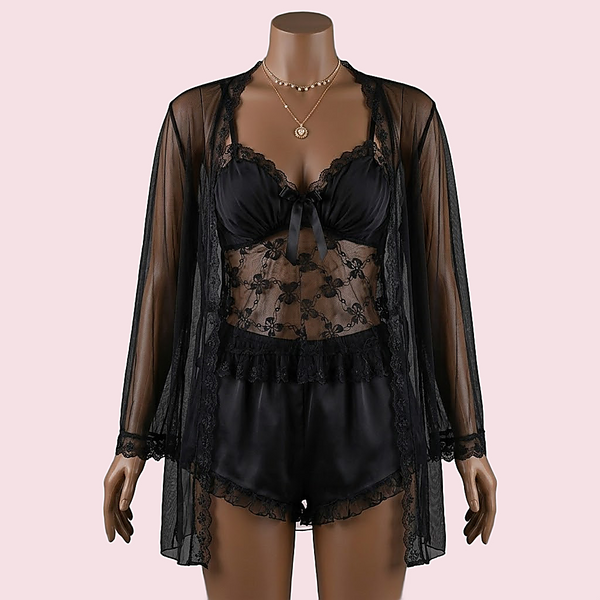 Black Nighty with Robe – Lingerie