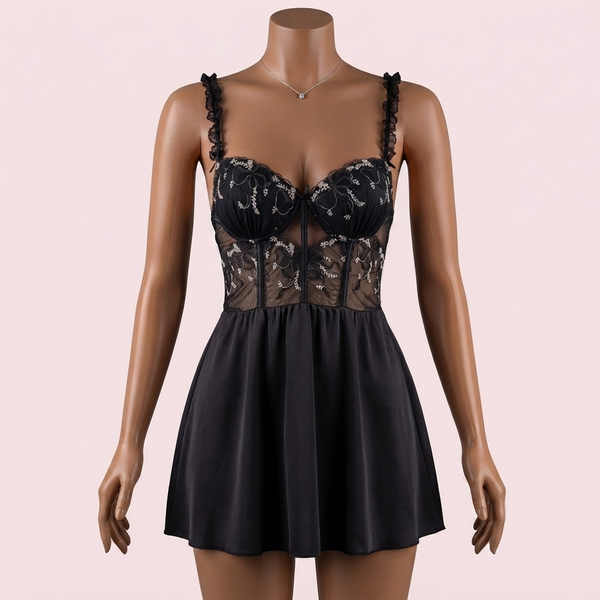 Black Nighty with Robe – Lingerie