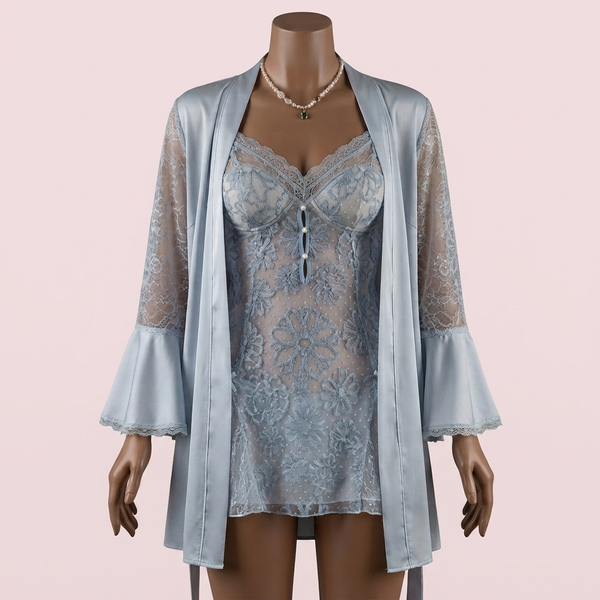 Blue Nighty with Robe – Lingerie