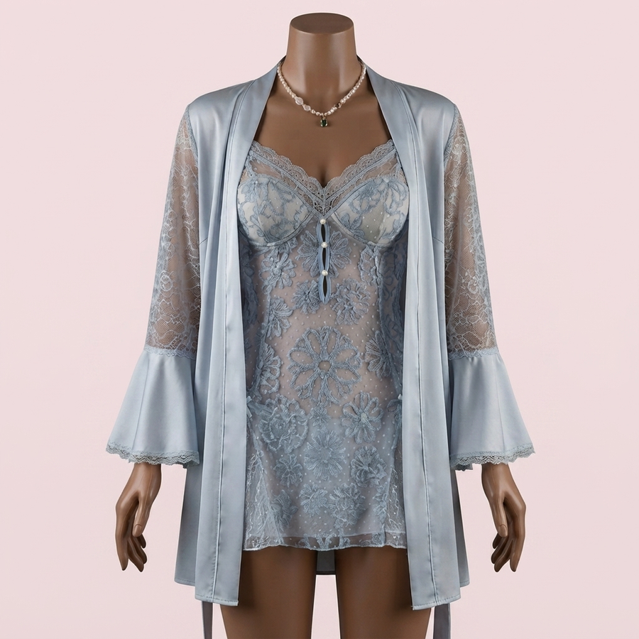 Blue Nighty with Robe – Lingerie