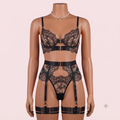 Black Bra Panty Set with Garter Belt and Straps – Lingerie