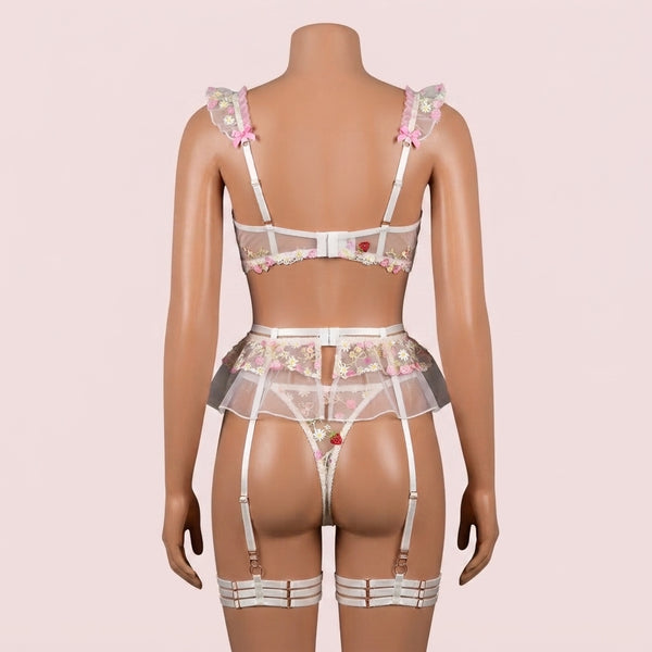 Pink Bra Panty Set with Garter Belt and Straps – Lingerie