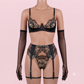 Black Bra Panty Set with Garter Belt – Lingerie