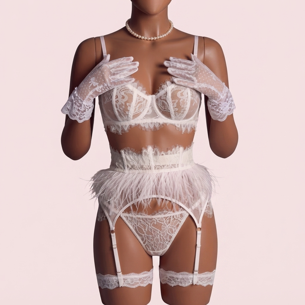 White Bra Panty Set with Garter Belt – Lingerie