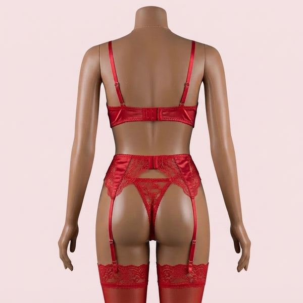 Red Bra Panty Set with Garter Belt – Lingerie