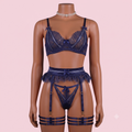 Blue Bra Panty Set with Garter Belt and Straps – Lingerie
