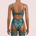 Green Bra Panty Set with Garter Belt and Straps – Lingerie