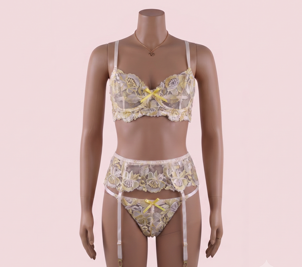 Yellow Bra Panty Set with Garter Belt – Lingerie