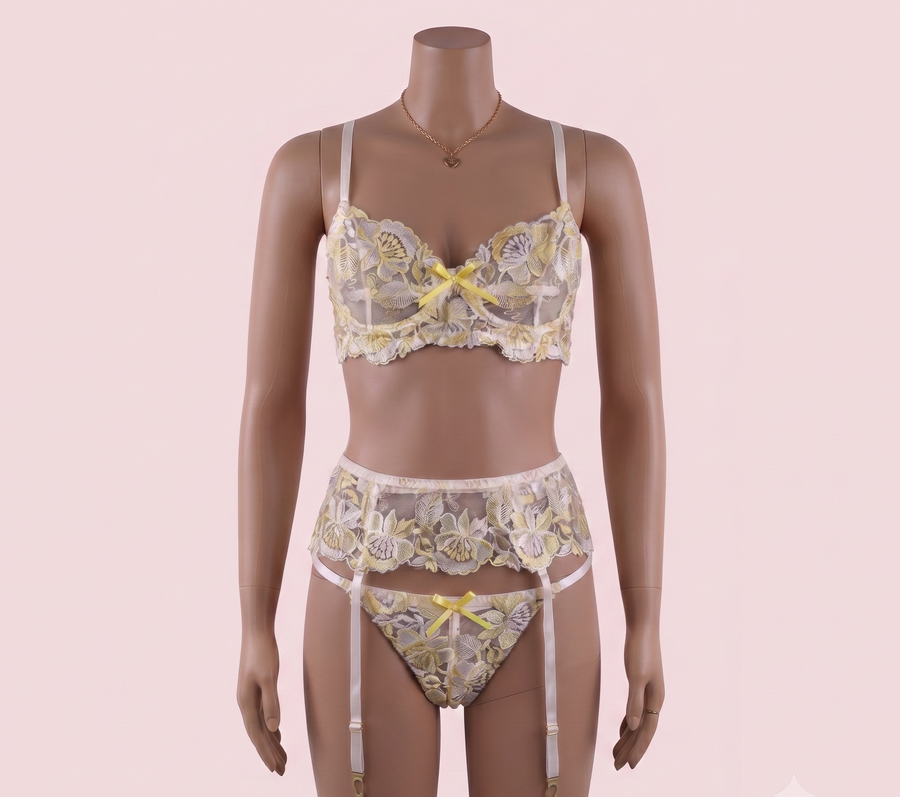Yellow Bra Panty Set with Garter Belt – Lingerie