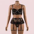 Black Bra Panty Set with Garter Belt and Straps – Lingerie