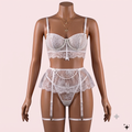 White Bra Panty Set with Garter Belt and Straps – Lingerie