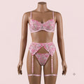 Pink Bra Panty Set with Garter Belt and Straps – Lingerie