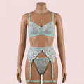 Green Bra Panty Set with Garter Belt and Straps – Lingerie