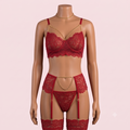 Red Bra Panty Set with Garter Belt and Straps – Lingerie